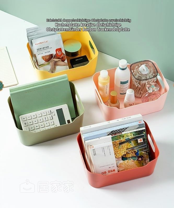 4 Stück Mixfarbe Aufbewahrungsboxen mit Griff 24×17×10 cm,Niedrigeren Vorderseite Aufbewahrungskorb,