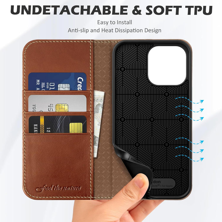 SHIELDON Hülle für iPhone 14 Pro Max Handyhülle [Erstklassig Echtleder] [Kartenfach] [Magnet] [Stand