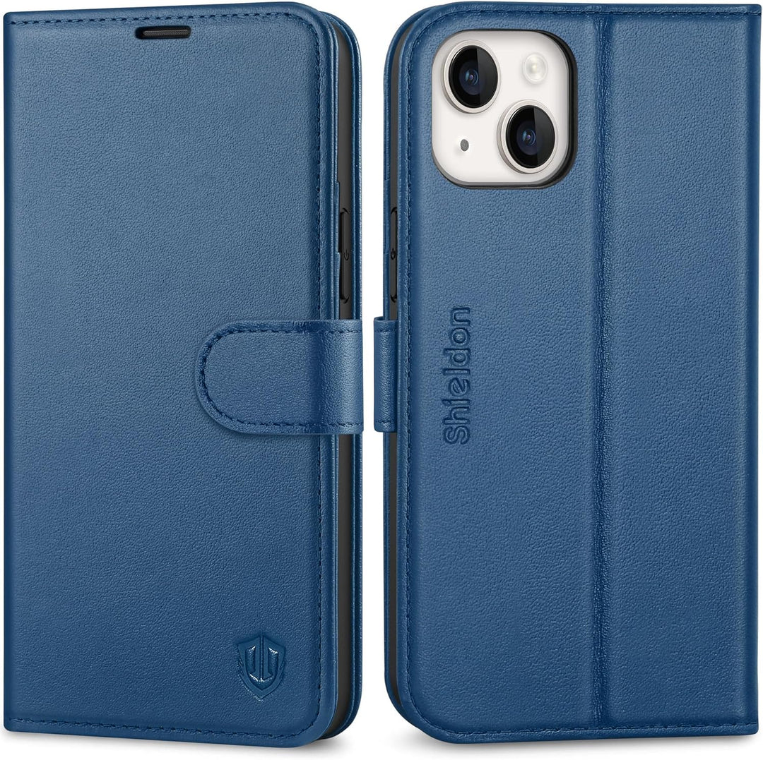 SHIELDON Hülle für iPhone 14 Plus 5G Schutzhülle [Echtleder] [Standfunktion] [Kartenfach], TPU Magne