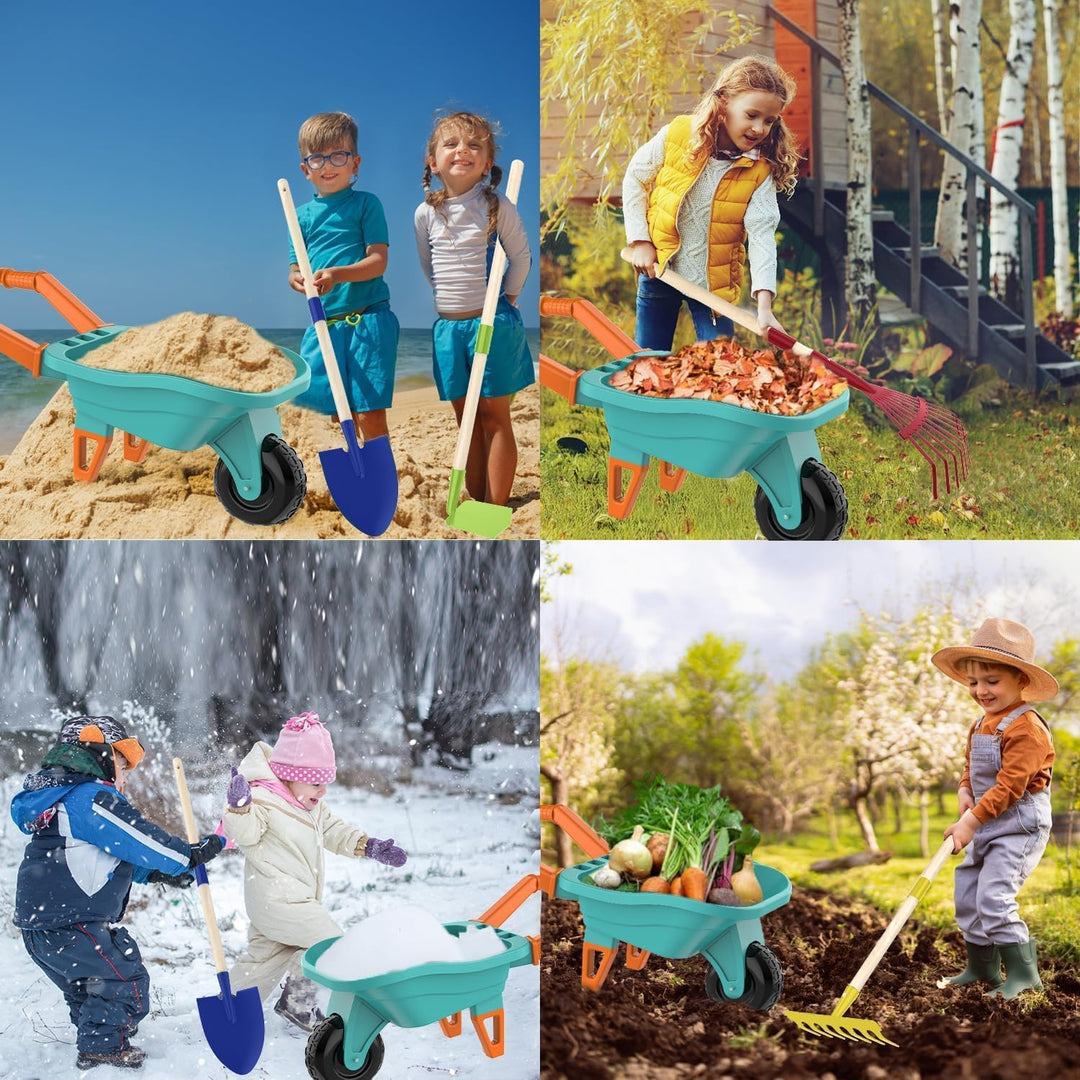 LATERN Kinder Gartenwerkzeugset, 70CM Schubkarre mit 70CM Metall Schaufel Rechen Hacke Laubrechen 20