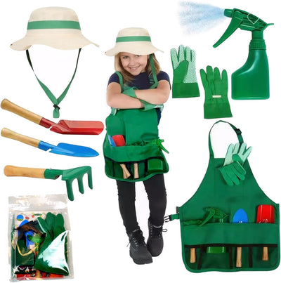 Hperu 7pcs/Set Kids Gartenwerkzeuge, Bildungskindgarten -Set umfassen Schürze, Sprühgerät, Handschuh