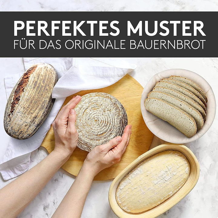 Hochwertiger Gärkorb rund (25cm) - Peddigrohr Brotbackform mit waschbarem Leineneinsatz - Optimal fü
