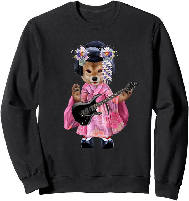Shiba Hund im japanischen Kimono, der die Gitarre spielt Sweatshirt