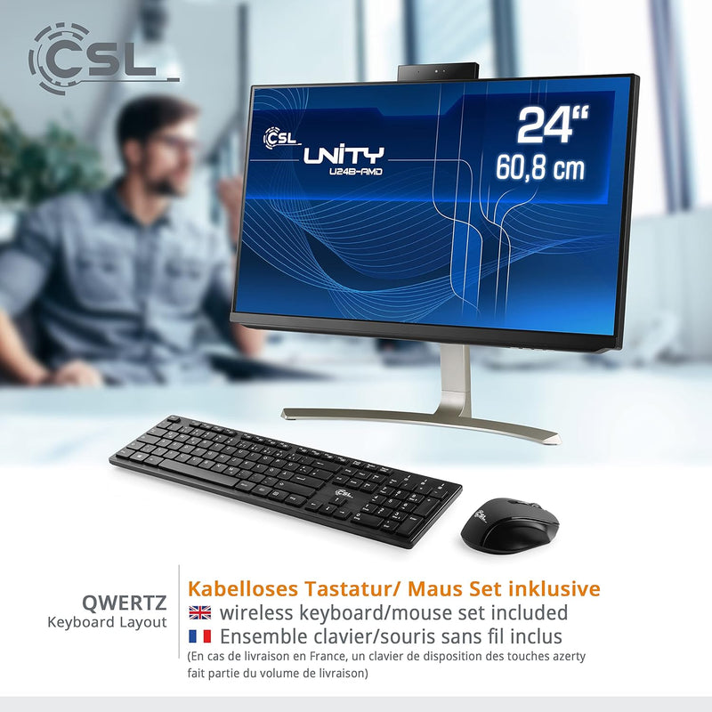 All-in-One-PC CSL Unity U24B-AMD, 60,5 cm (23,8 Zoll, 1920x1080 Full HD) - Leistungsstarker AIO (AMD