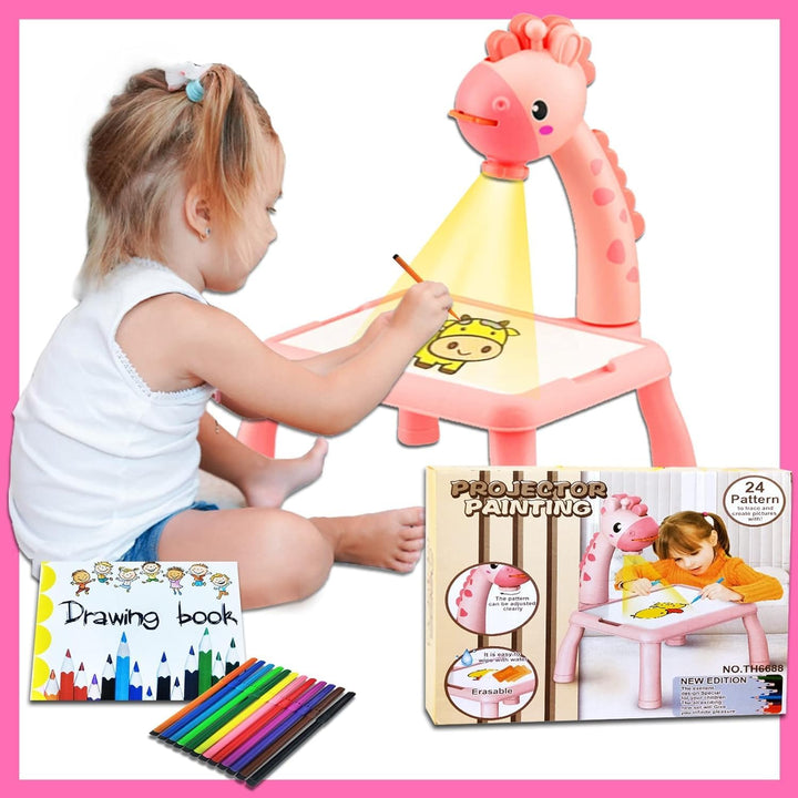 BARVERE Projektor Zeichentisch Kinder, Rosa Maltafel Kinder ab 2 jahre, Tischplatte Smart Projektor
