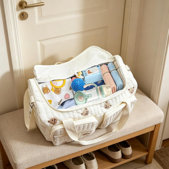 Grosse Wickeltasche Bag, Kompakte Baby Windeltasche & Reisetasche, Vielseitige Tragetasche mit Schul