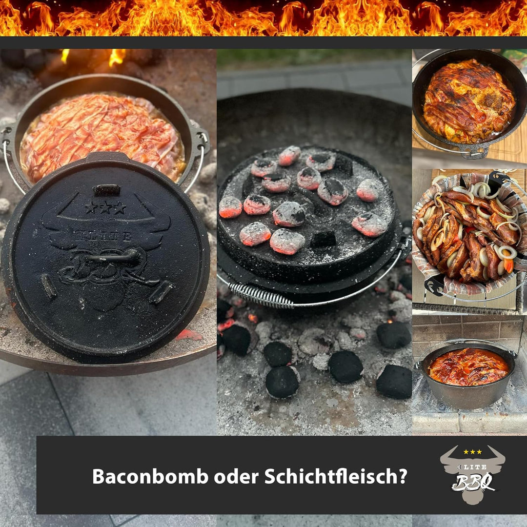 ELITE BBQ Suppenkessel dutch-oven set mit Füssen 6.0 qt, unser Eintopfofen für Kesselgulasch mit dut