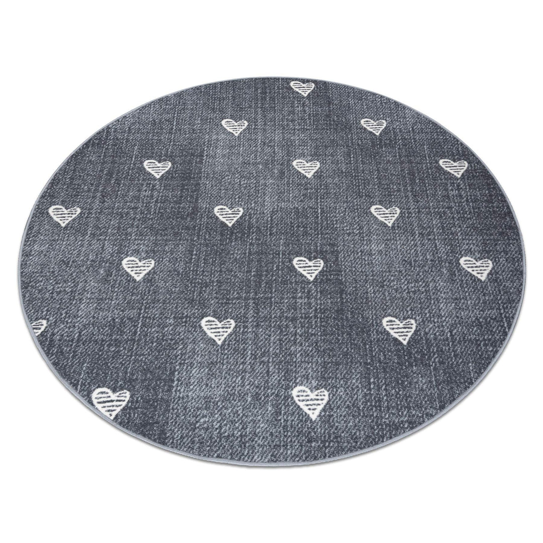 rugsx Teppich für Kinder Hearts Jeans, Vintage Herzen - grau Kreis 133 cm HEARTS grau kreis 133 cm,