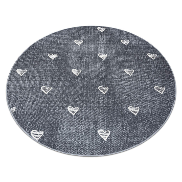 rugsx Teppich für Kinder Hearts Jeans, Vintage Herzen - grau Kreis 133 cm HEARTS grau kreis 133 cm,