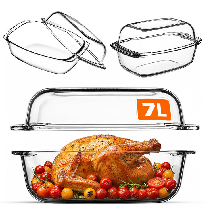 KADAX Auflaufform 7L aus hitzebeständigem Glas – rechteckige Glasform zum Braten & Backen, feuerfest