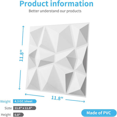 Art3d 33 Stück 3D Wandpaneele Diamant 30,5 x 30,5 cm matt schwarz, Hochsteifes PVC, Dauerhaft, Nicht