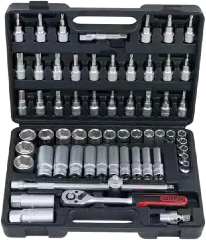 KS Tools 911.0661 3/8 Zoll Steckschlüssel-Satz | inklusive Umschaltknarre, 45-Zahn | matt satiniert