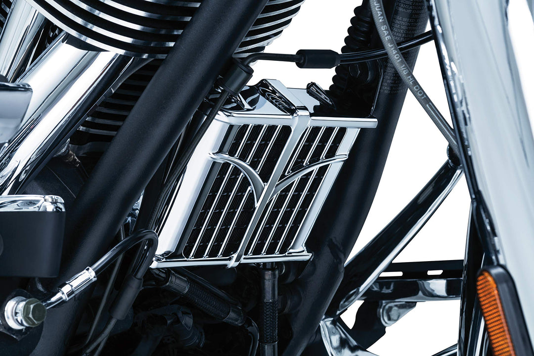 Kuryakyn 5640 Motorrad Motor Akzent Zubehör: Ölkühlerabdeckung für Indianermotorräder 2014-19, Chrom