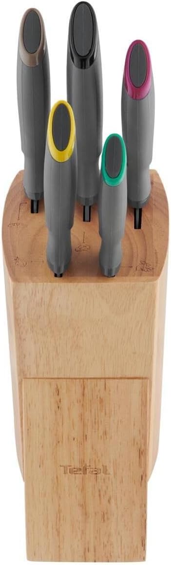 Tefal Fresh Kitchen Holzblock mit 5 Messern (Schäler 9 cm, Utility 12 cm, Chef 15 cm, Schneide 20 cm