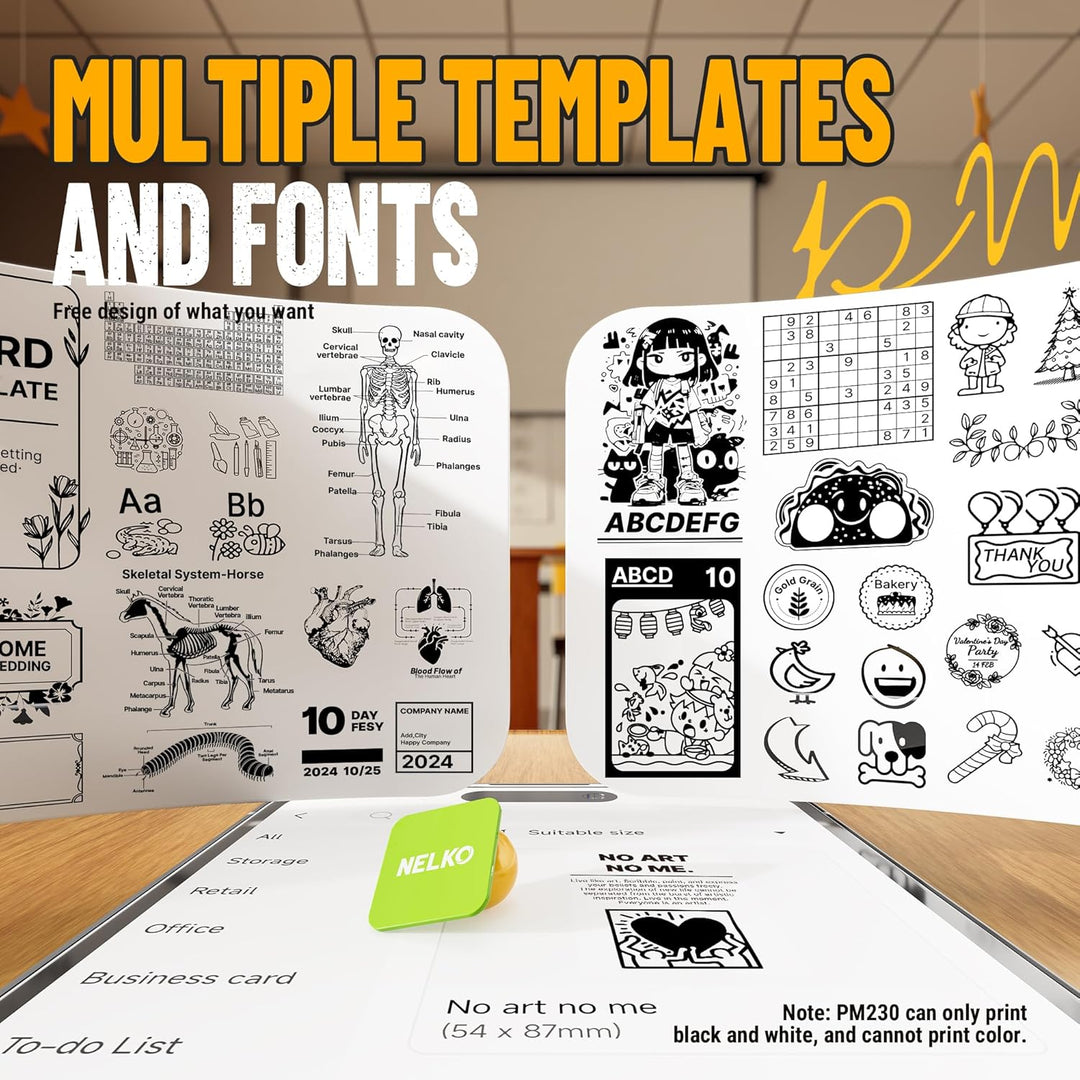 Nelko Aufkleber Drucker, PM230 Mini Drucker Bluetooth Portabel Sticker Maker mit 3 Rollen Papier, fü
