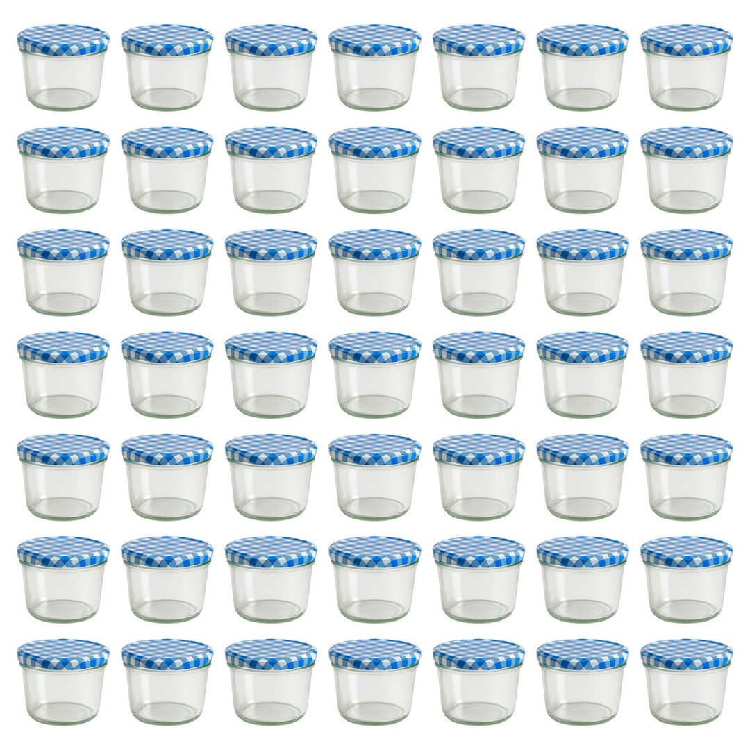 Vitrea 50x Marmeladengläser 230 ml - mit Deckel Blau Kariert TO 82 - Einmachgläser zum befüllen mit