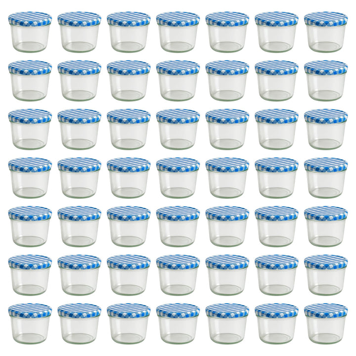 Vitrea 50x Marmeladengläser 230 ml - mit Deckel Blau Kariert TO 82 - Einmachgläser zum befüllen mit
