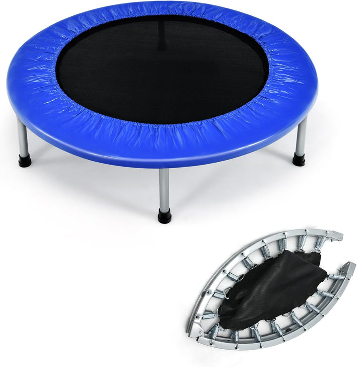 KOMFOTTEU Mini Trampolin Ø 96 cm, zusammenklappbares Fitnessbett, Kindertrampolin mit rutschfesten F
