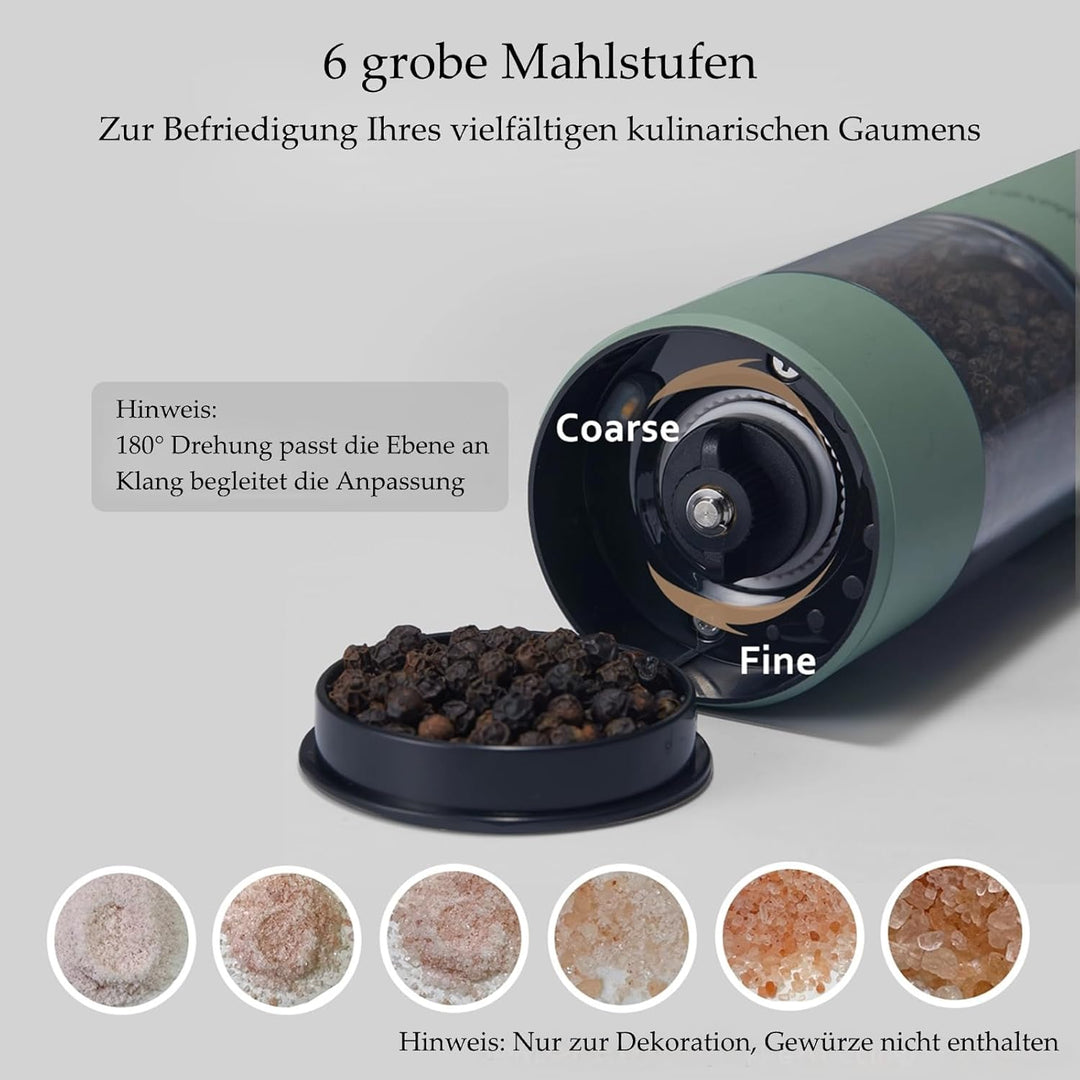 TLYSXPRO Salz und Pfeffermühle Elektrisch 2er Set, USB Wiederaufladbar, Einstellbarer Grobheit Gewür