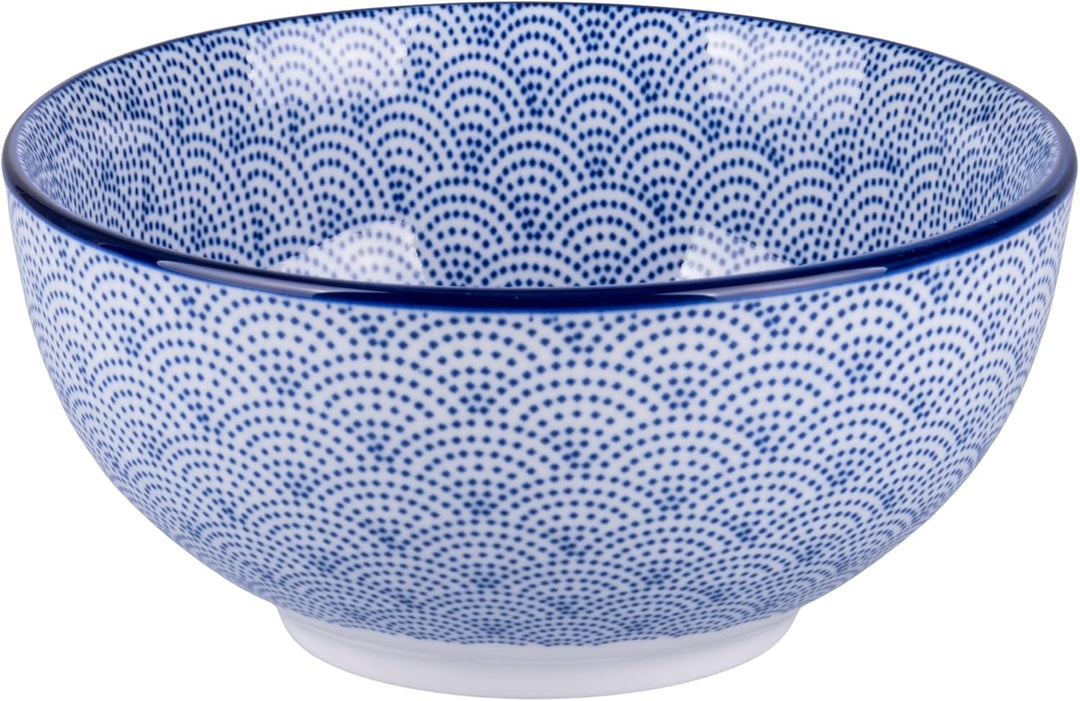 Villa d'Este Home Tivoli 1996 6er Set Schale 680 ml Porzellan geometrisches Dekor Confusion blau