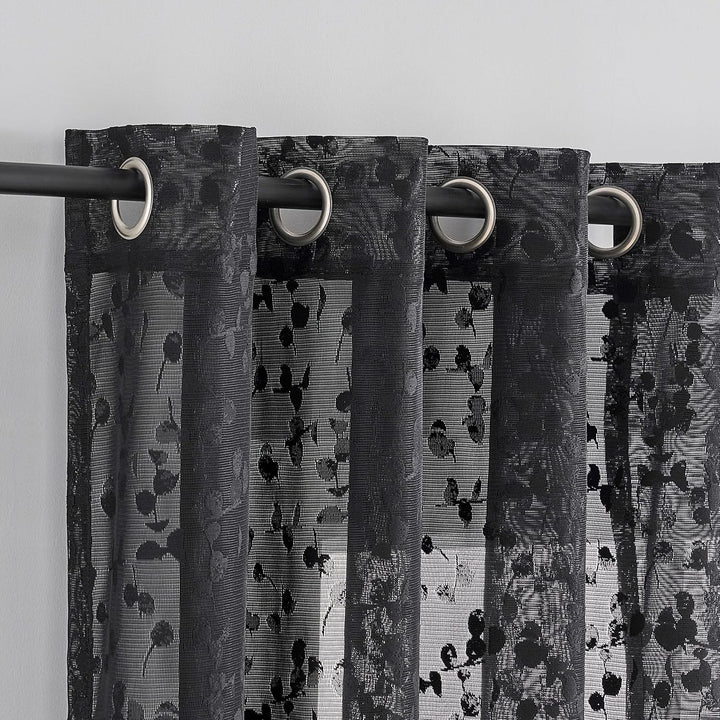 Treatmentex Schwarze Halbtransparente Spitze Vorhang Moderne Stickerei Gardinen mit Ösen Häkeln Stri