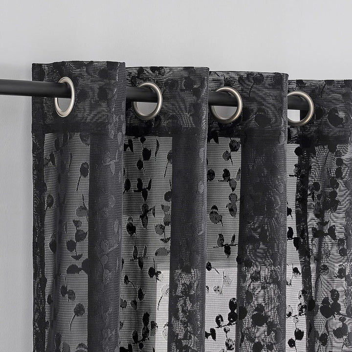 Treatmentex Schwarze Halbtransparente Spitze Vorhang Moderne Stickerei Gardinen mit Ösen Häkeln Stri