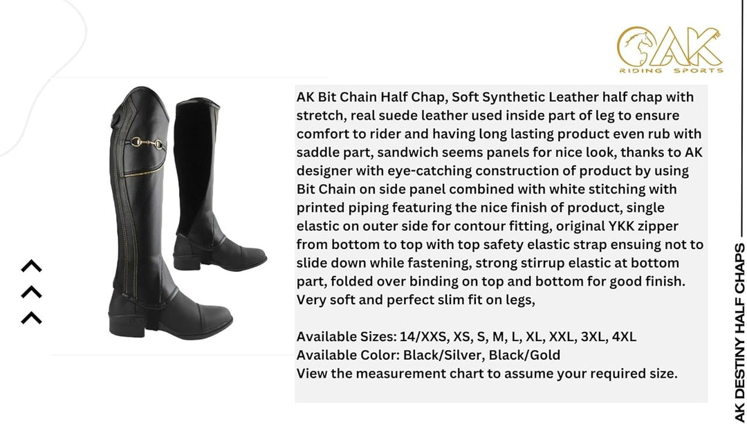 AK Chaps für Reitsport, mit extra Lederschutz innen Schwarz XXL, XXL Schwarzes/Silber