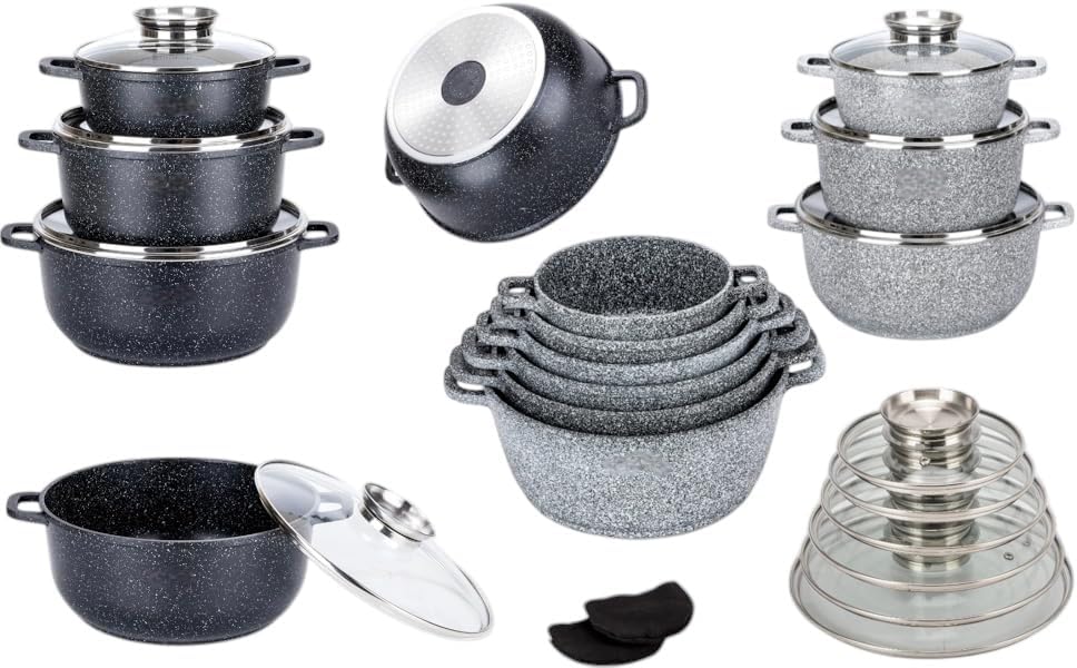 Klönberg Induktions-Topfset, Aluguss-Topf mit Antihaftbeschichtung, Topfset mit Glasdeckel für alle