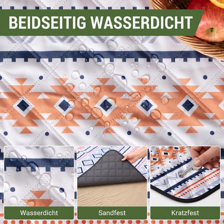 WolfWise Picknickdecke Wasserdicht, 200x200 cm grosse Stranddecke, Faltbare Picknick Decke mit Verst