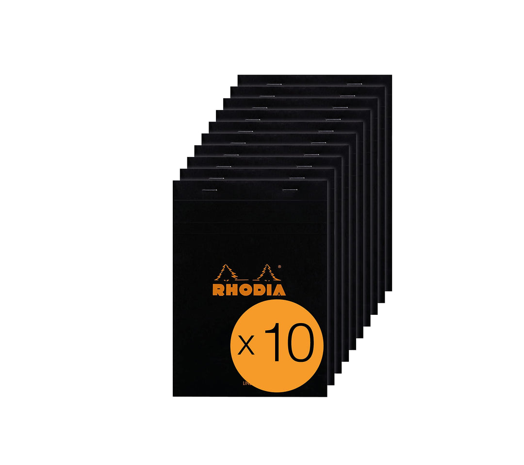 Rhodia 166009C - Packung mit 10 Notizblöcken No.16, DIN A5 80 Blätter liniert mit Rand 80g, Schwarz,