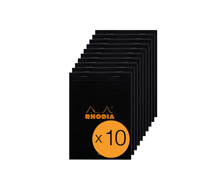 Rhodia 166009C - Packung mit 10 Notizblöcken No.16, DIN A5 80 Blätter liniert mit Rand 80g, Schwarz,