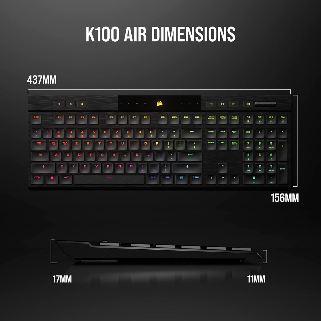 Corsair K100 AIR Wireless RGB Mechanische Gaming-Tastatur - Ultradünn, Sub-1ms Slipstream, Low-Laten