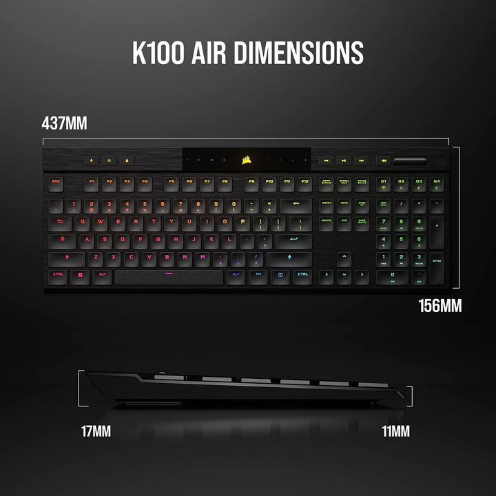 Corsair K100 AIR Wireless RGB Mechanische Gaming-Tastatur - Ultradünn, Sub-1ms Slipstream, Low-Laten