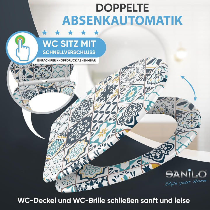Sanilo WC Sitz mit Absenkautomatik & Schnellverschluss, Toilettendeckel per Knopfdruck abnehmbar, ei