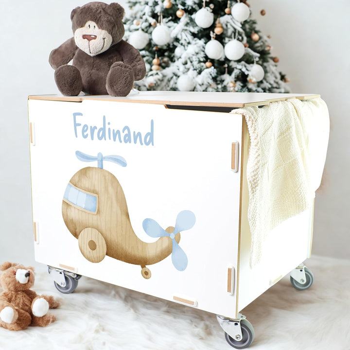 Peronalisierbare Rollbox mit Helikopter Kinder-Motiv (33x45,5x34,5cm + 6cm Räder-Höhe) Kisten/Boxen