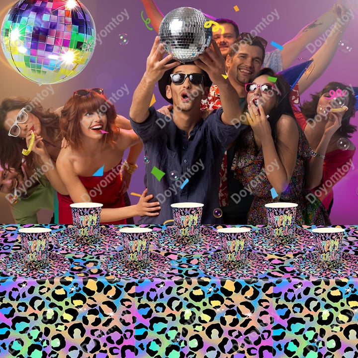 Doyomtoy Leopard Geburtstag Deko, 61 Stück Regenbogen Neon Leoparddruck Partygeschirr Geburtstag Par