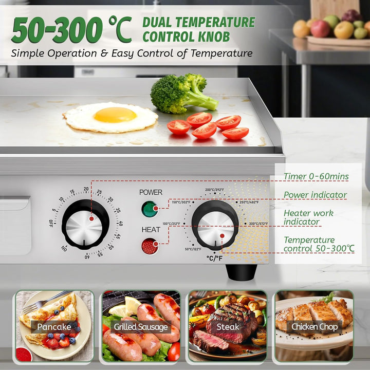 Elektrische Grillplattemit Zeitschaltuhr, Profi Gastro Elektrogrill Elektrische Grillplatte mit 36 x