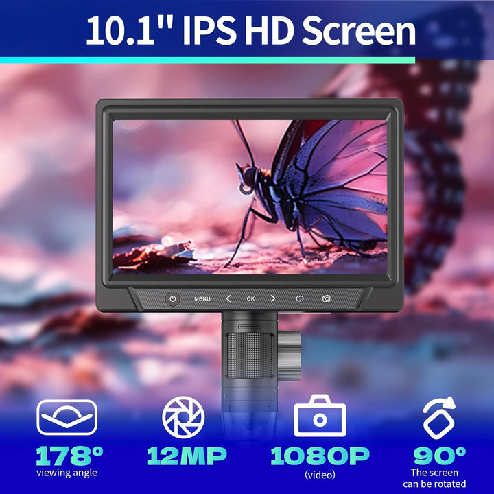 Auveach Digitales Mikroskop 25,6 cm (10,1 Zoll) IPS-Bildschirm 1200 x 12 MP 1080P HD Video Mikroskop