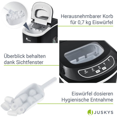 Juskys Eiswürfelmaschine IcyCube - 12 kg in 24 Std. - Eiswürfel in 7-13 min - Eiswürfelbereiter 100