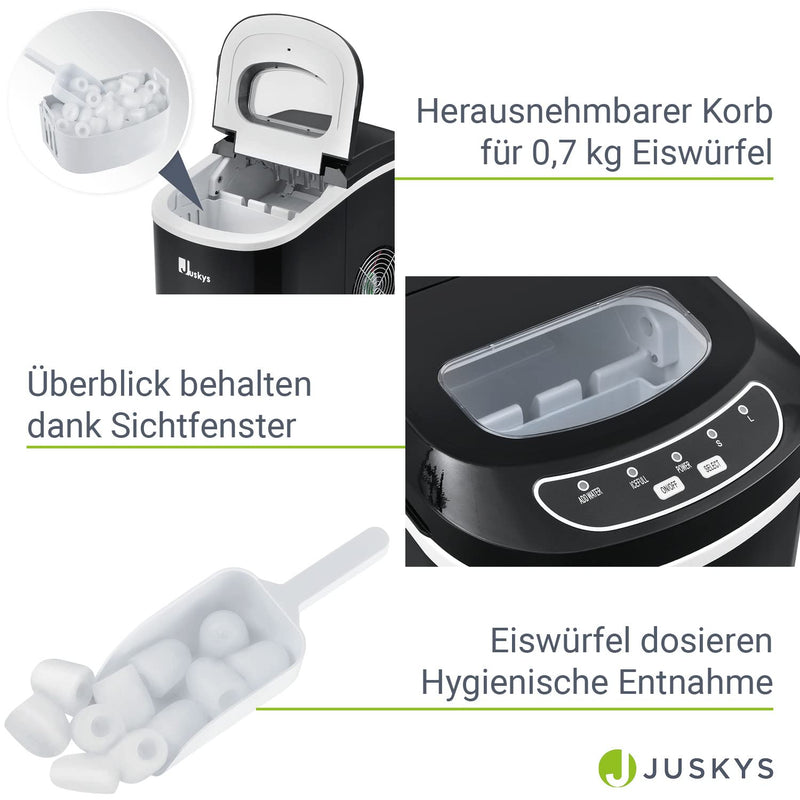 Juskys Eiswürfelmaschine IcyCube - 12 kg in 24 Std. - Eiswürfel in 7-13 min - Eiswürfelbereiter 100