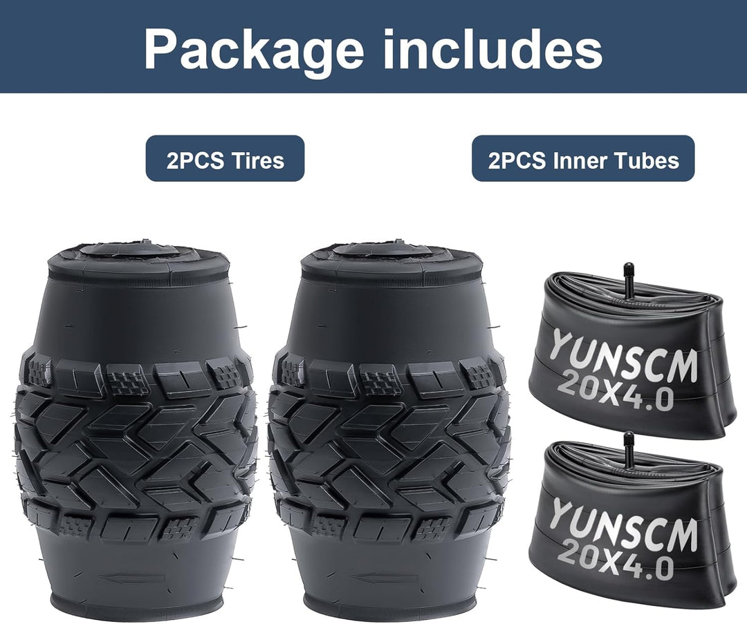YunSCM 2er-Pack 20 Zoll Heavy Duty E-Bike Reifen 20x4.0 Mantel Plus 2er-Pack 20 Zoll Fat schlauche 2