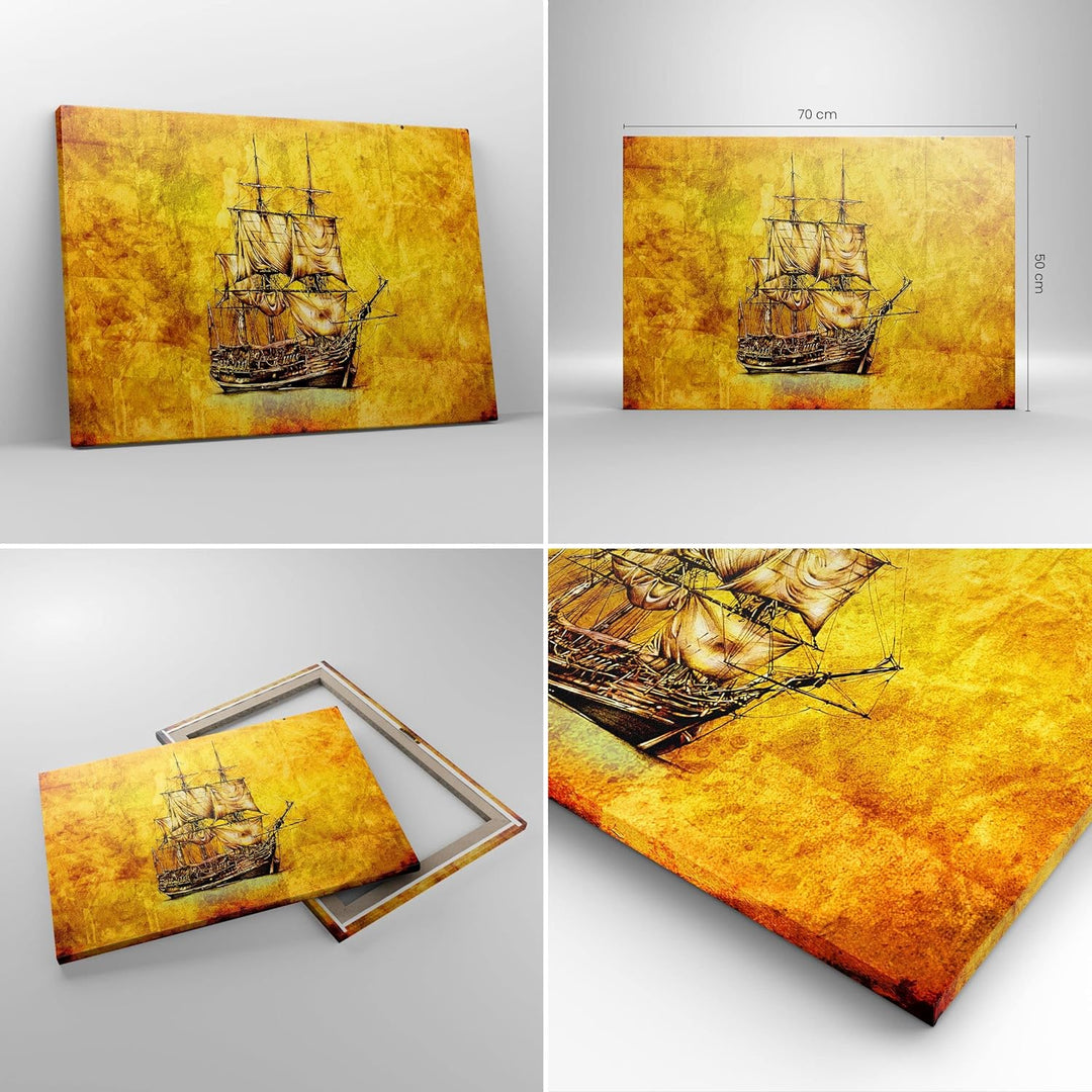 Bilder auf Leinwand Piratenschiff Ozean Schatz Leinwandbild 70x50cm Wandbilder Dekoration Wohnzimmer