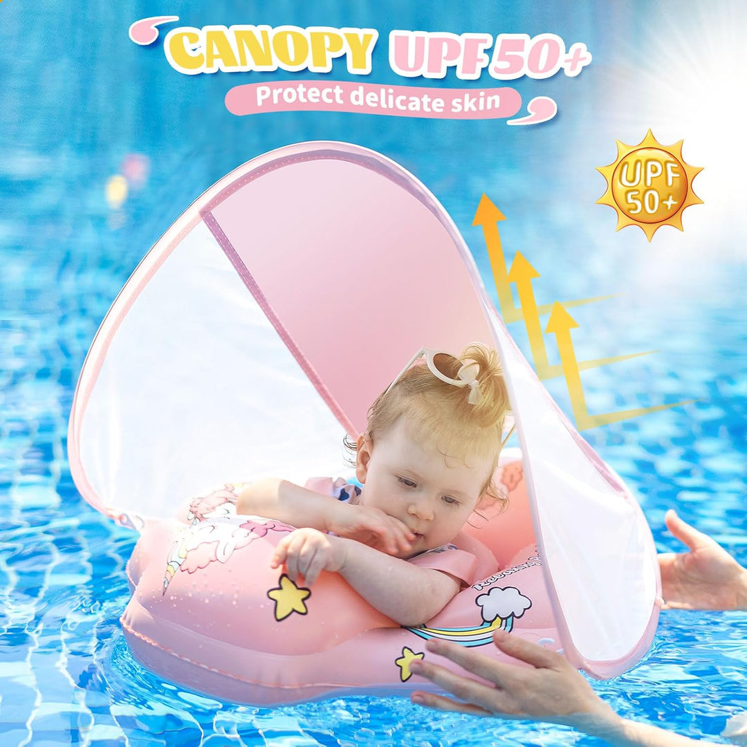 Schwimmring Baby mit UPF50+ Sonnendach,Rainllon Schwimmhilfe Baby mit Verstellbare Sicherheitssitz,A