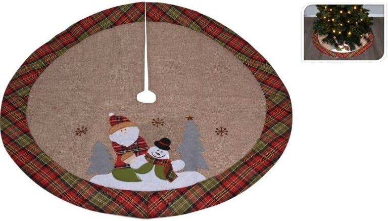 Stilvolle Baumdecke aus Jute - nachhaltig - dekorativ mit Weihnachtsmann und Schneemann Ø 90 cm - Ta