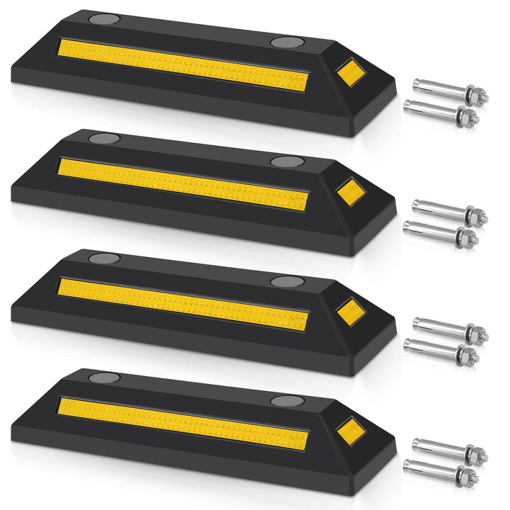 4 x Gummi Radstopper, 54x15x10cm Parkplatzbegrenzung, Parkplatzsperre mit Gelb Reflektierende Streif