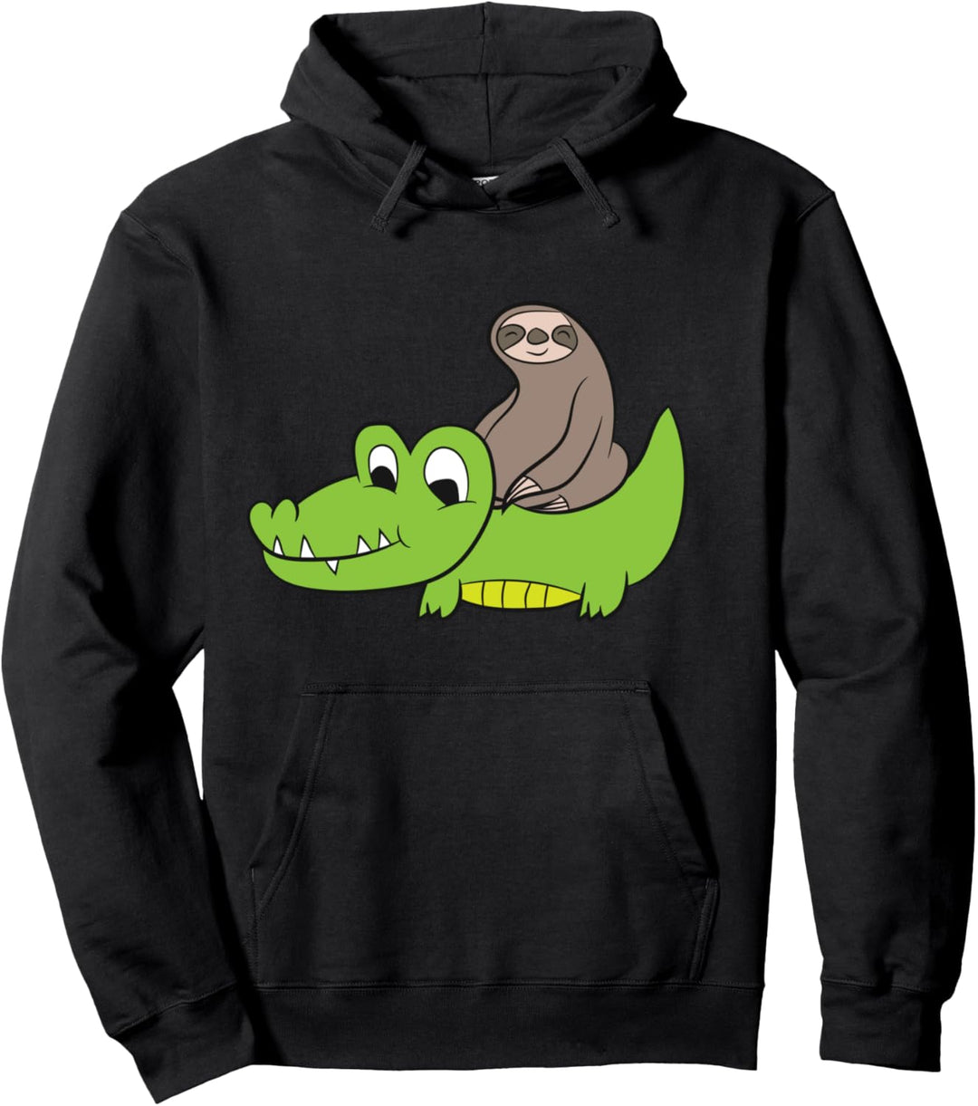 Faultier Reitet Auf Krokodil Kinder Faultier Krokodil Pullover Hoodie