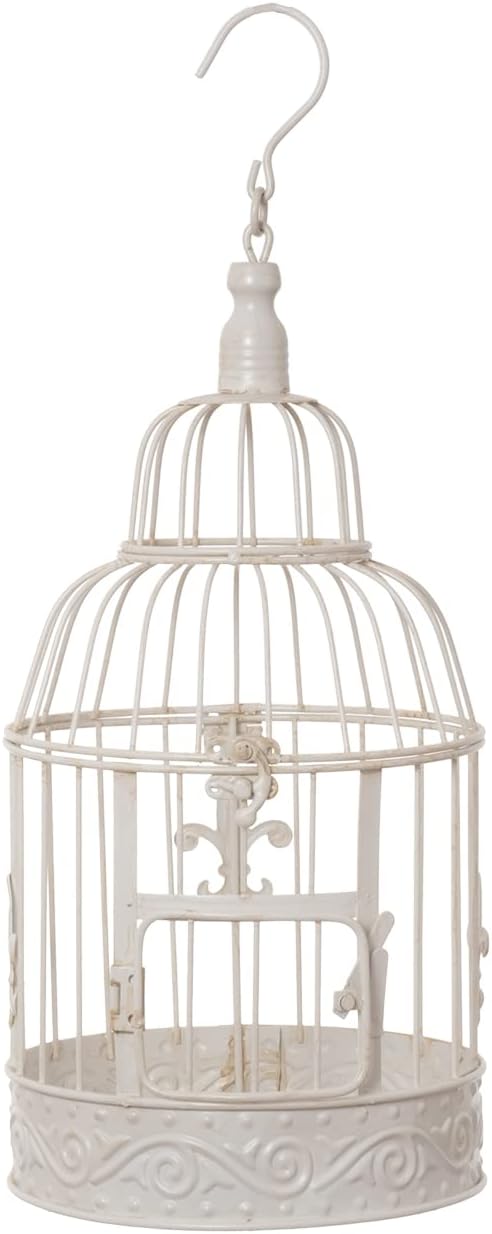 Moritz Deko-Vogelkäfig weiss rund 2er Set mit Fleur de Lis verziert Pflanzkäfig Dekokäfig für Blumen