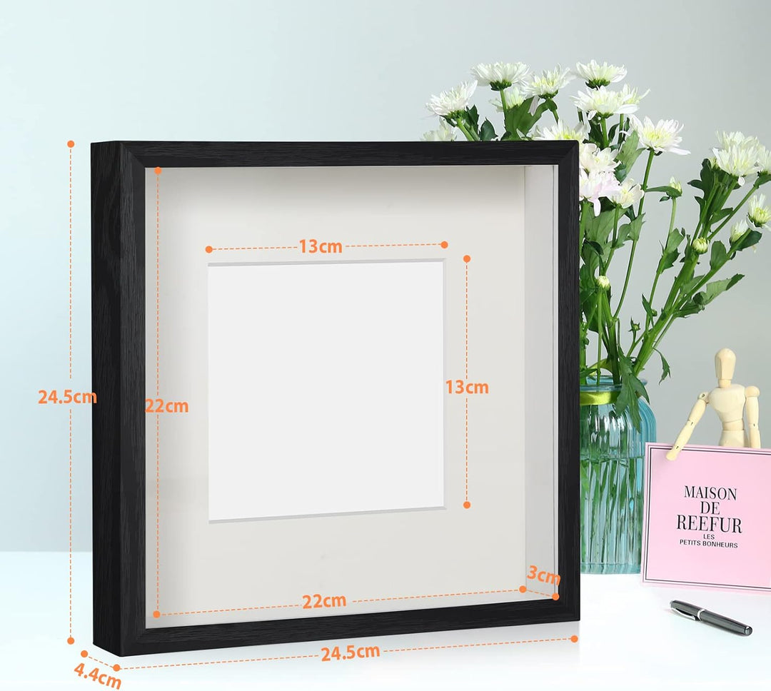 Anhow 2er 3D Bilderrahmen 23x23 cm, Echtglas 3D Bilderrahmen zum Befüllen 3cm Tiefer Objektrahmen mi