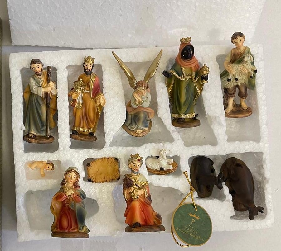 Paben – Komplette Figurensammlung für die Weihnachtskrippe, Grösse Figuren: 7 cm, 11 Motive aus