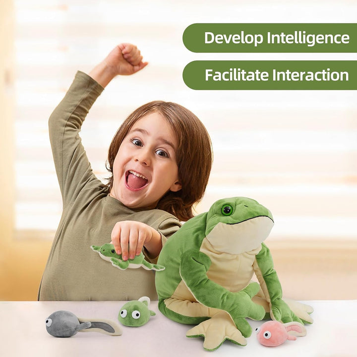 MorisMos 52cm lang Frosch Kuscheltier XXL,Plüschfrosch mit 4 Babys (3 Kaulquappen und 1 klein Frosch